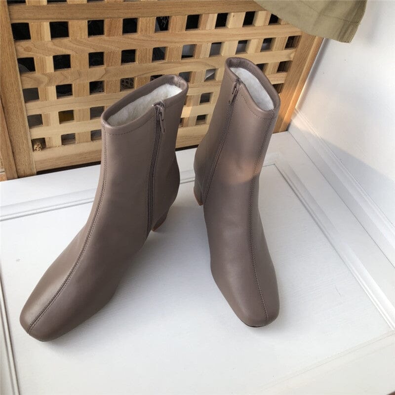 Classic Slimming Boots Elegant Glove-Like Ankle Boots with Fleece Lined Mid Heel