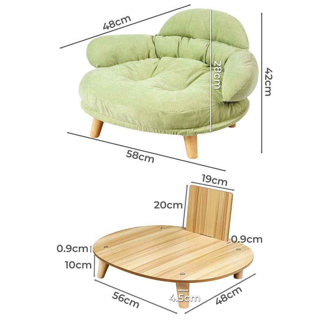 Plush Elevated Pet Sofa Bed - Green