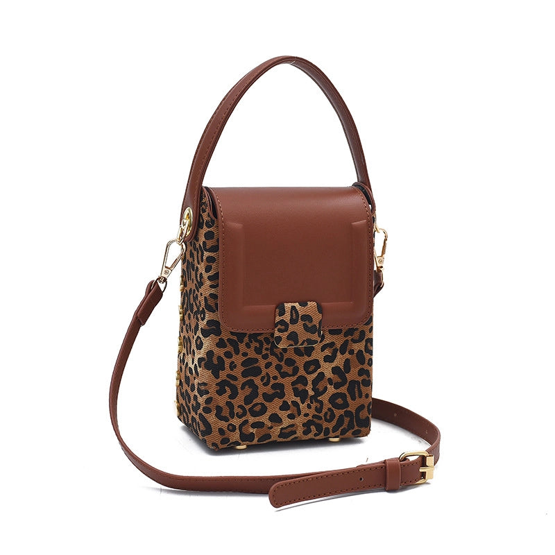 Women's Small Pu Leather Leopard Streetwear Square Magnetic Buckle Shoulder Bag Handbag Crossbody Bag