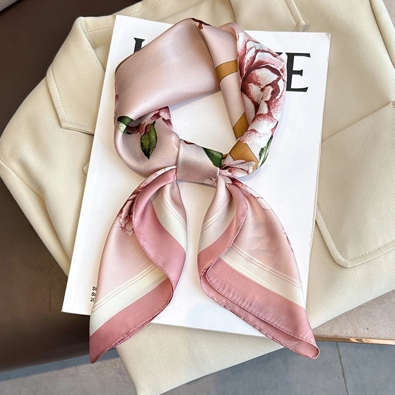 Silk Scarf Women's Elegant Small Square Scarf Decoration 70 Professional Small Square Scarf  New Autumn And Winter Warm Scarf French Hair Band