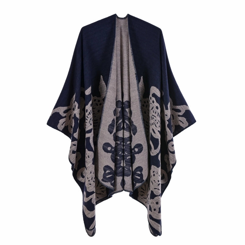 Women's Scarf Shawl Creative New Fashion Cashmere Jacquard Split Thickened Large Cloak Air Conditioning Warm Shawl