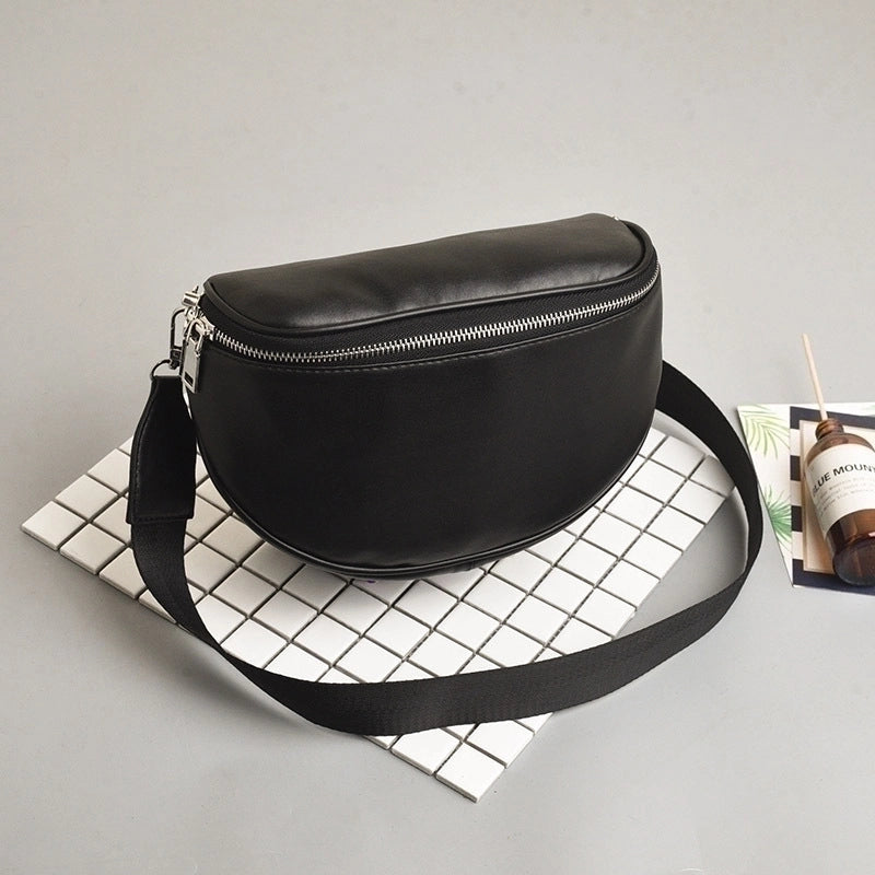 Medium Pu Leather Women's Fashion Large -capacity Soft Leather Crossbody Bag Semi -circular Saddle Bag