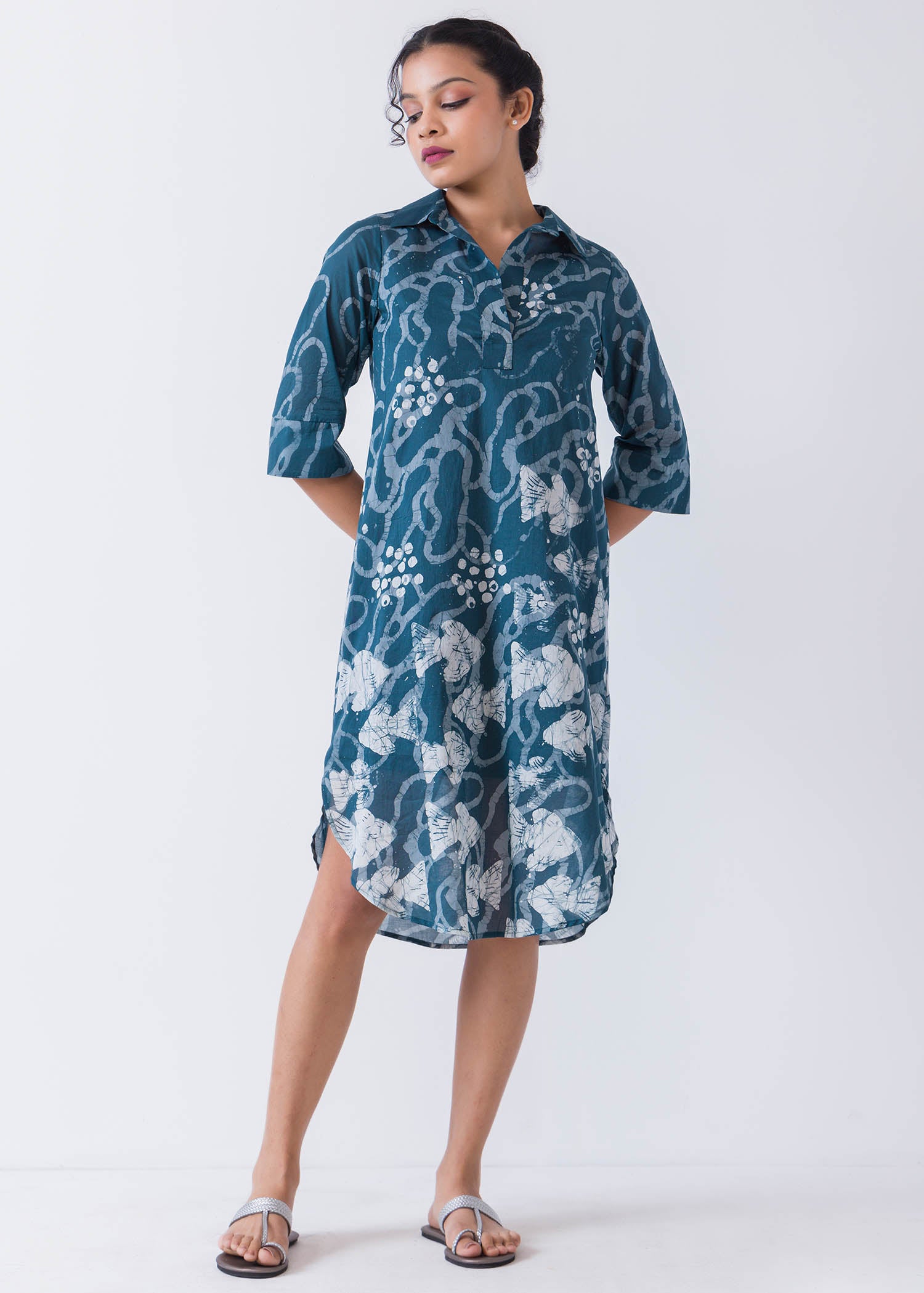 Aquatic Fish Hand Printed Shirt dress