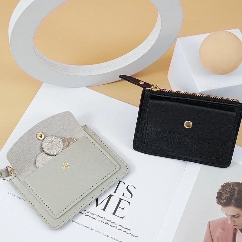 Women's Solid Color Pu Leather Zipper Card Holders