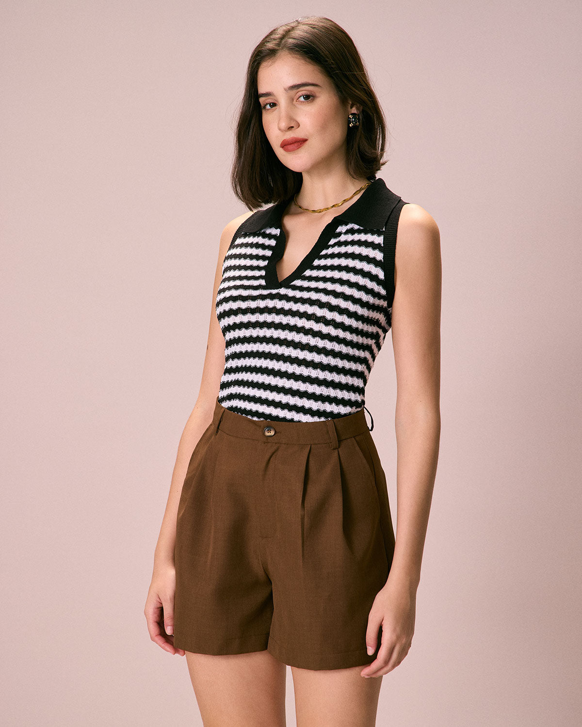 The Black Collared Striped Knit Tank Top