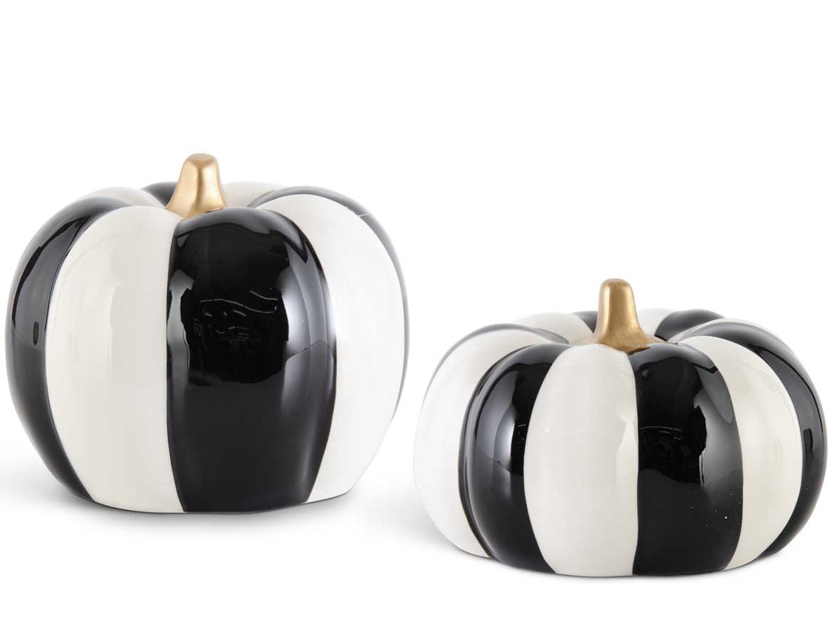 Black & White Striped Pumpkins with Gold Stems