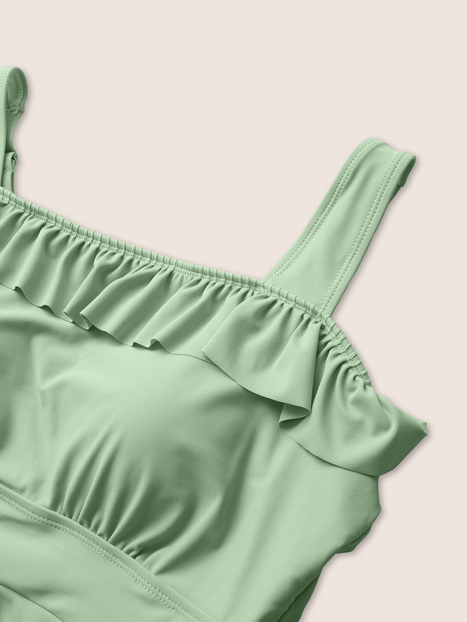 Solid Ruffles Gathered Adjustable Straps Swim Dress