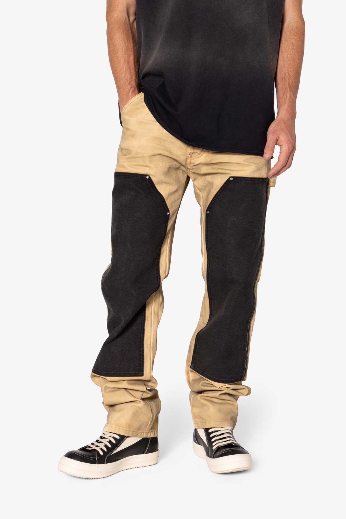 V684 Dirty Double Knee Denim - Tan