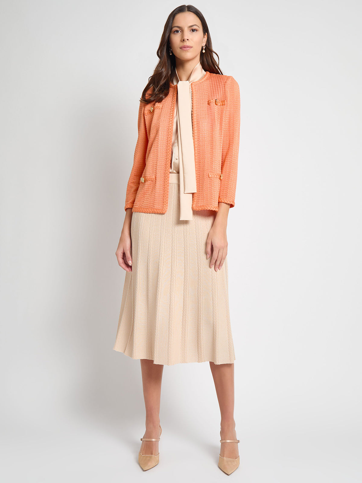 Heritage Braided Trim Tonal Knit Jacket - True Fit