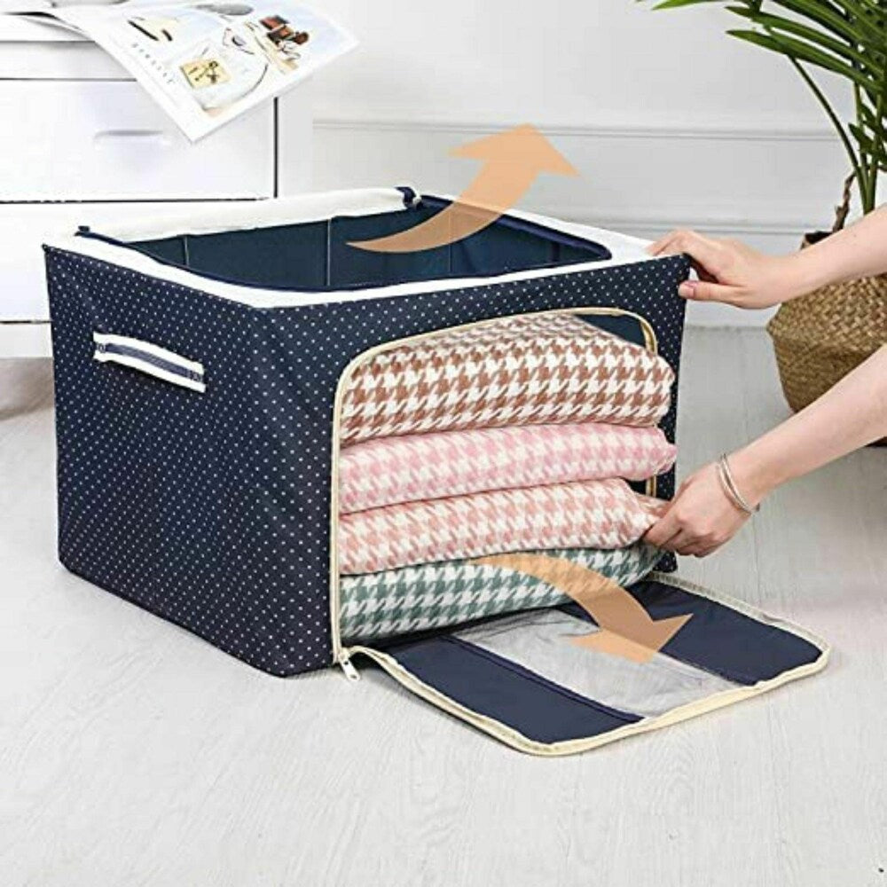 Portable and Foldable Waterproof Wardrobe Storage Box with Steel Frame For Organize Clothes