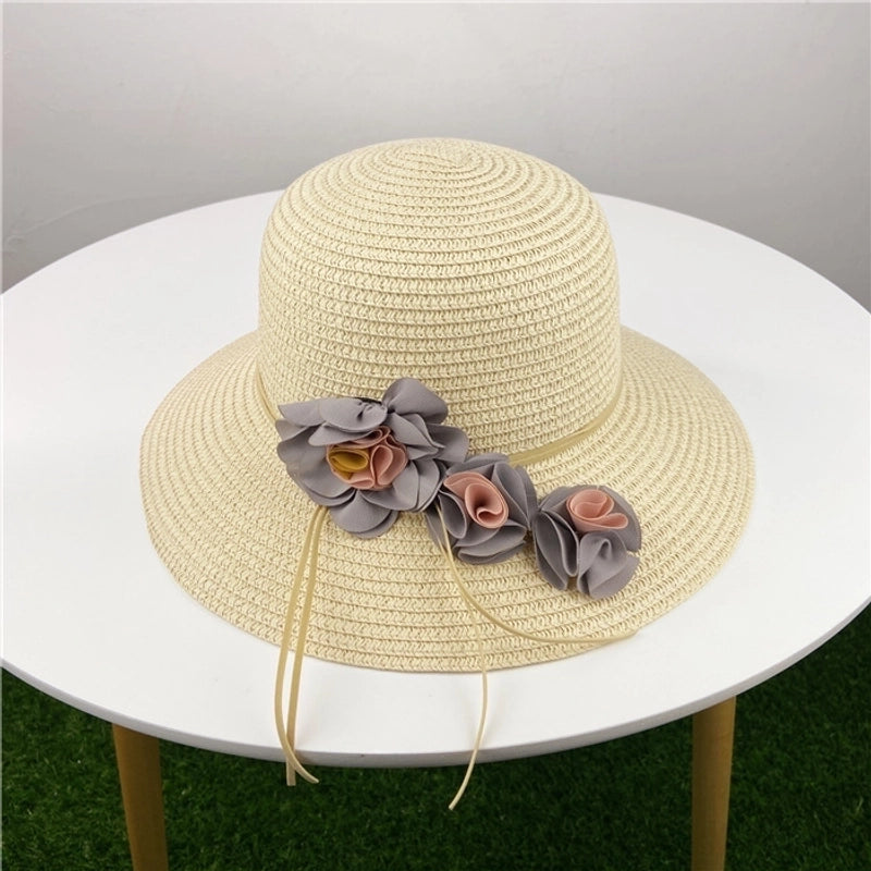 Women's Pastoral Flower Flowers Flat Eaves Straw Hat