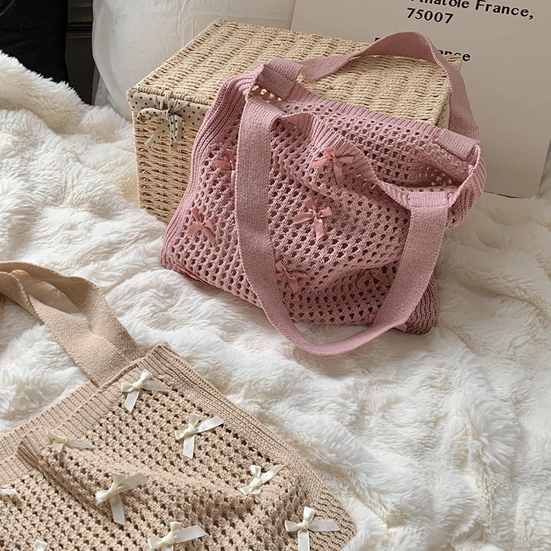 Women's Medium Polyester Solid Color Cute Preppy Style Bucket Open Shoulder Bag