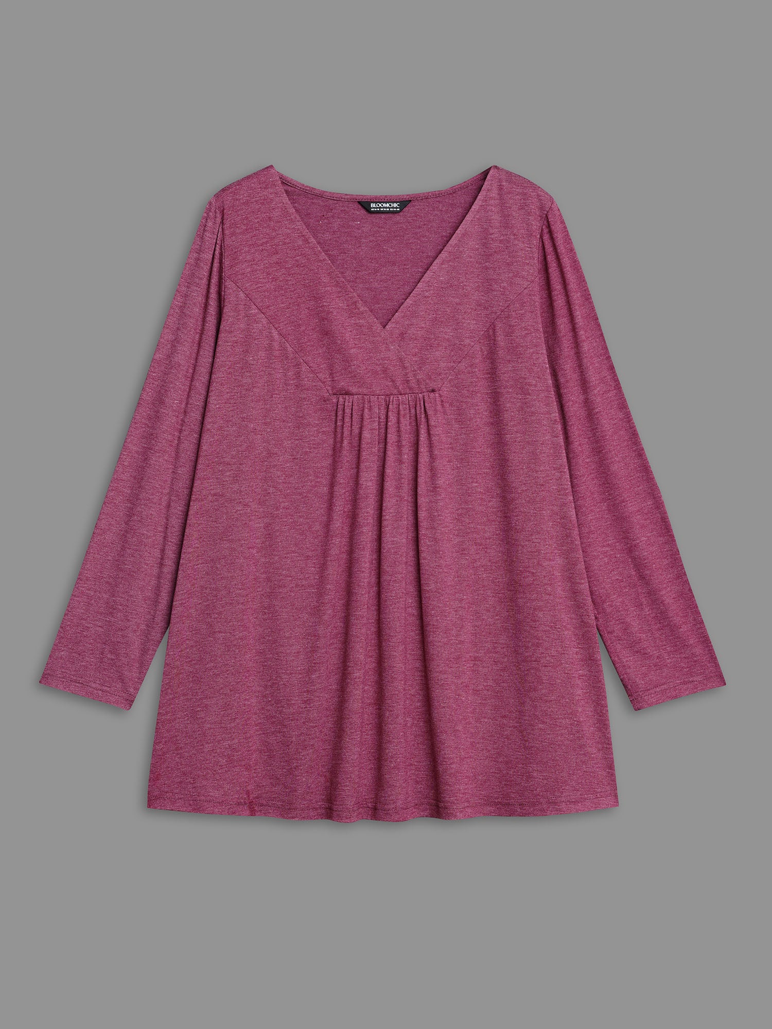 Overlap Collar Solid Gathered Jersey Top