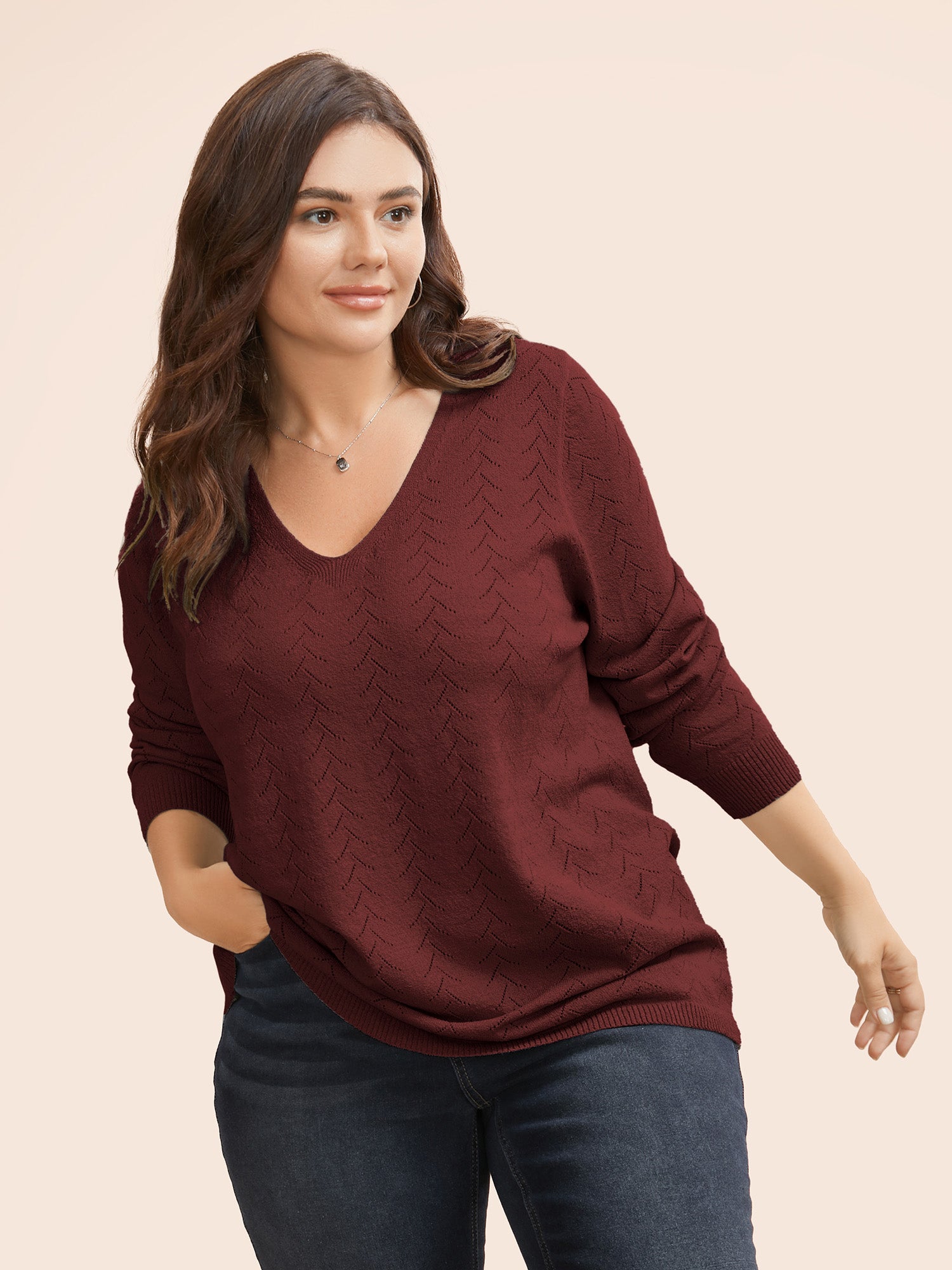 Texture V Neck Lightweight Pullover