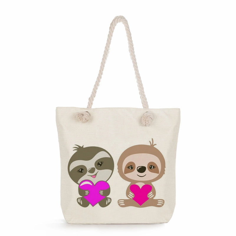 Women's Cotton And Linen Sloth Cute Square Zipper Tote Bag