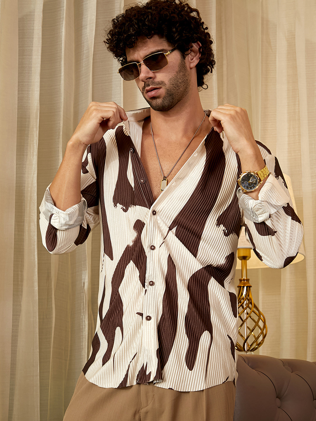 Contour-Lines Pleated Shirt