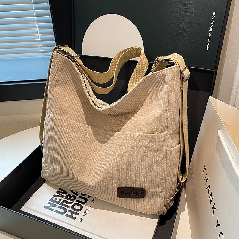 Women's Corduroy Solid Color Basic Square Zipper Shoulder Bag