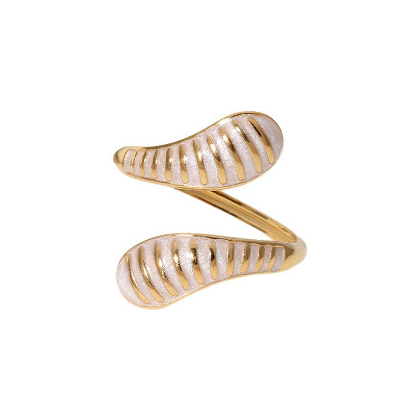 French Retro Teardrop-Shaped Open Ring Niche Vintage Stainless Steel Ring