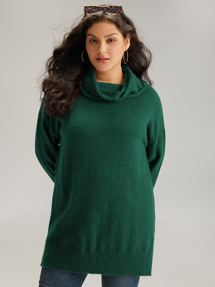 Anti-Pilling Split Side Turtle Neck Pullover