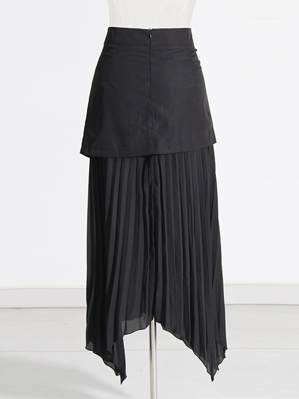 A-Line Loose Asymmetric Buttoned Pleated Split-Joint Zipper Skirts Bottoms
