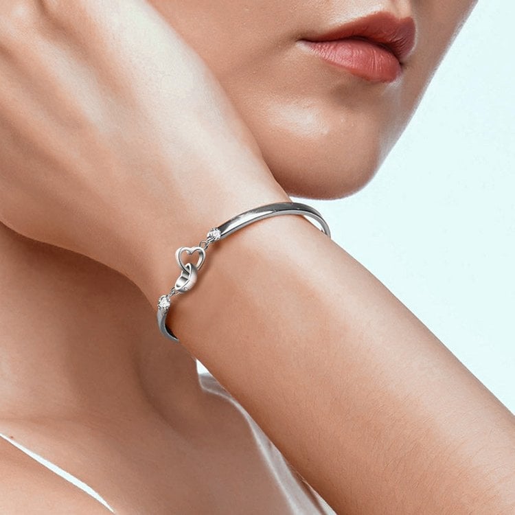 For Mother/Daughter - Forever Linked Together Crystal Heart To Heart Bracelet
