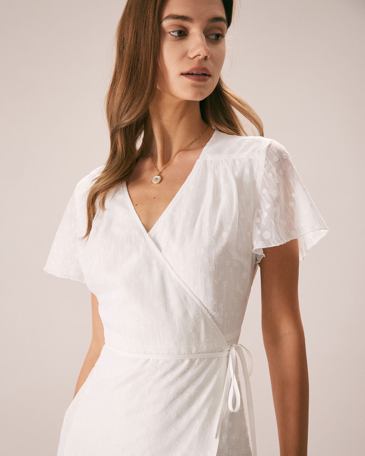 The White V Neck Dobby Mesh Midi Dress