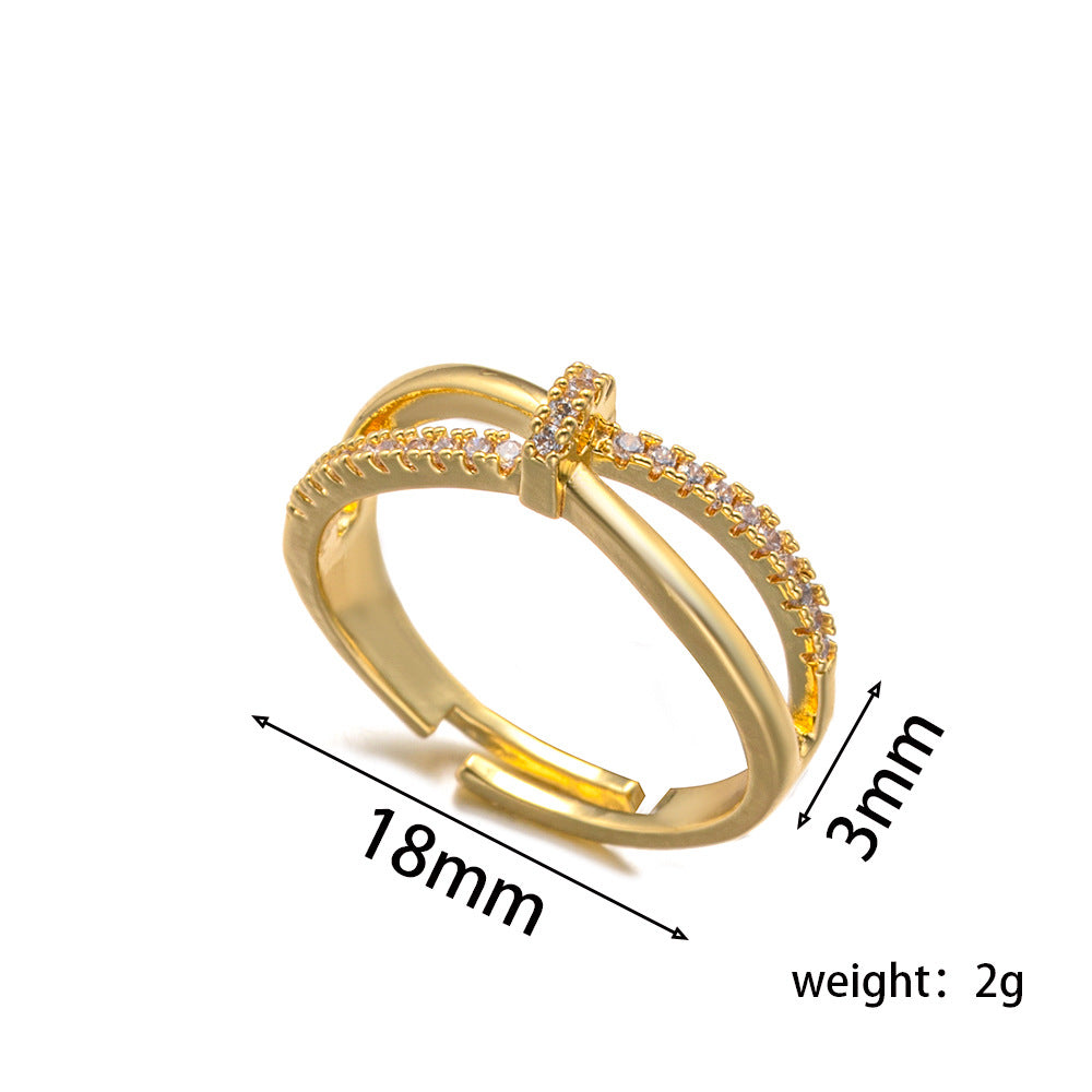 Micro-Diamond Cross-Twisted Ring Female Style Personality Open Niche Design Ring