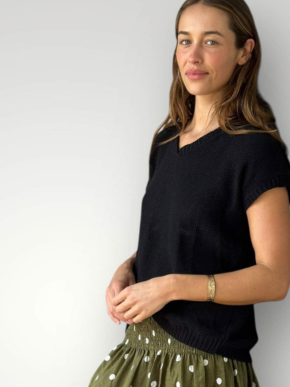 lara knit top - black cotton