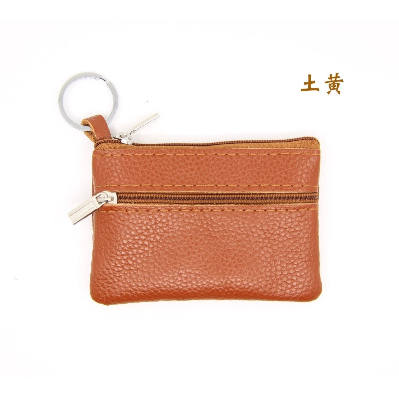 Women'S Solid Color Leather Coffee Royal Blue Apricot Zipper Wallets