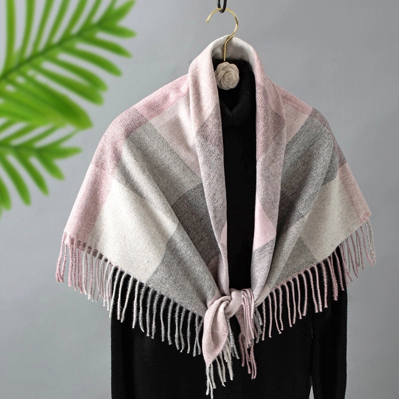 Women's Retro Lattice Polyester Tassel Scarf