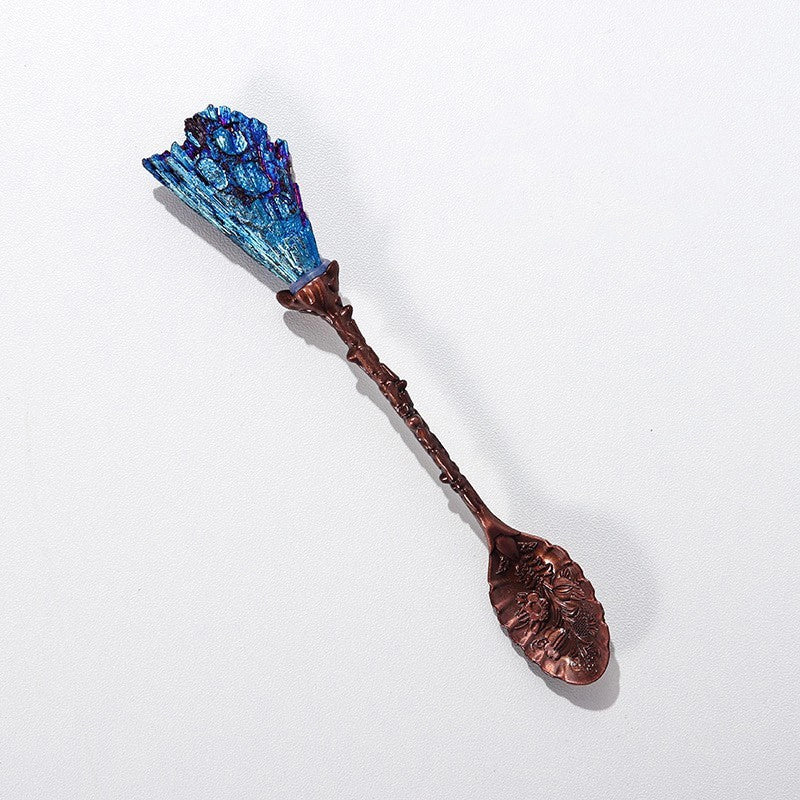 Natural Amethyst Flower Decor Copper Creative Long Handle Spoon