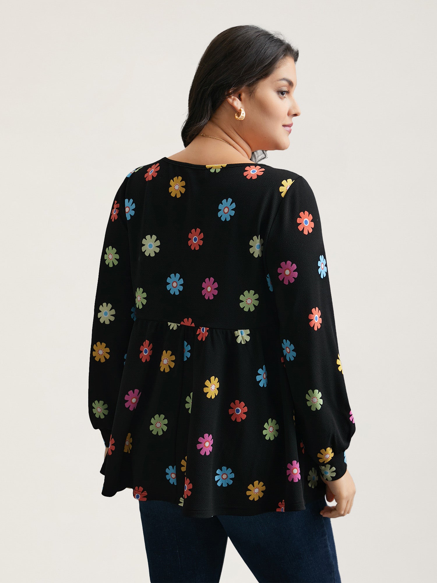 Multi-Color Floral Textured Stretchy Knit Top