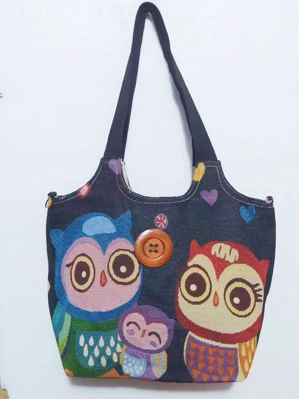Women's Large Canvas Elephant Ethnic Style Square Zipper Shoulder Bag