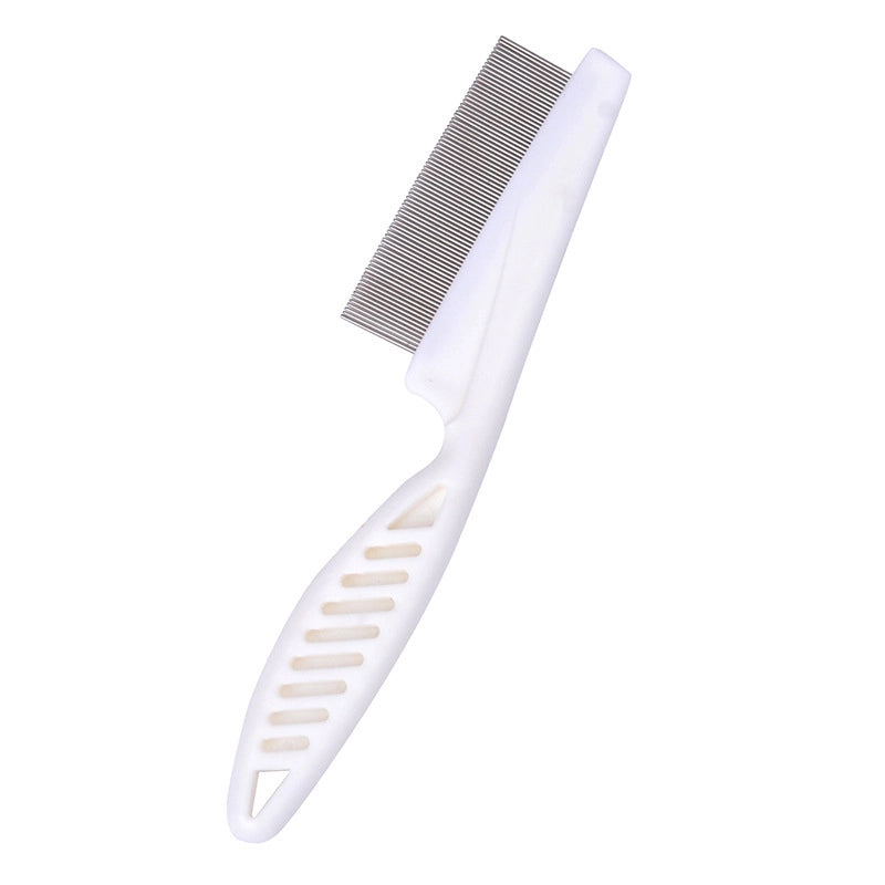 Dog Cat Pet Cleaning Face Comb Flea Removal Teeth Comb Plastic Handle Steel Needle To Floating Lice Small White Comb