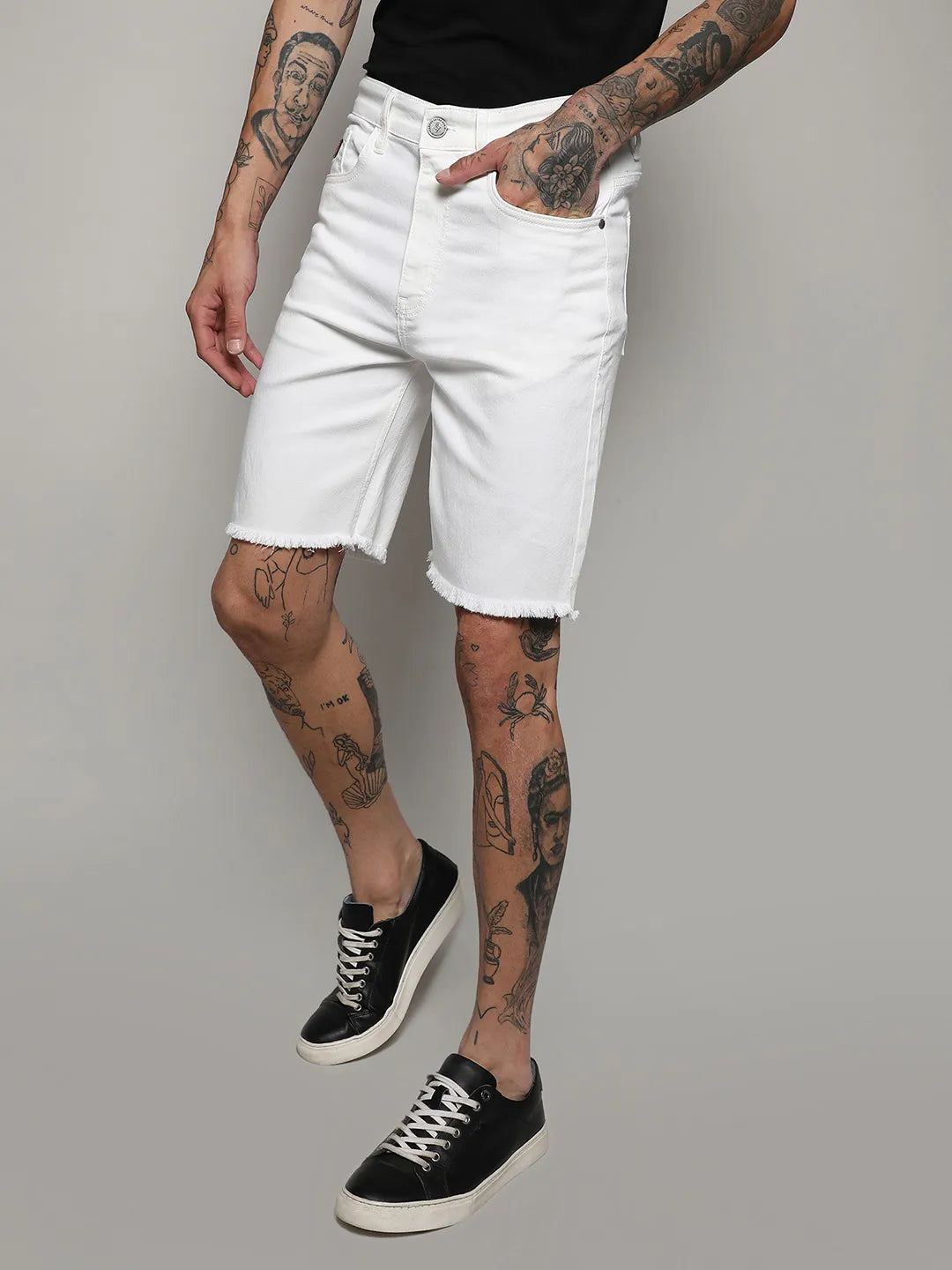 Ripped Hem Denim Shorts
