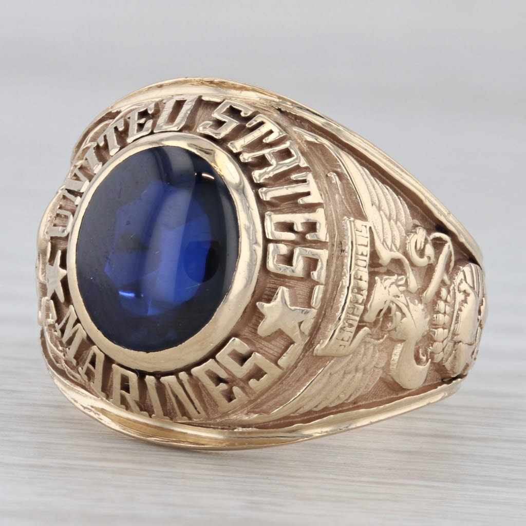 Lab Created Sapphire United States Marine Corp Ring 14k Gold Size 12 US Military