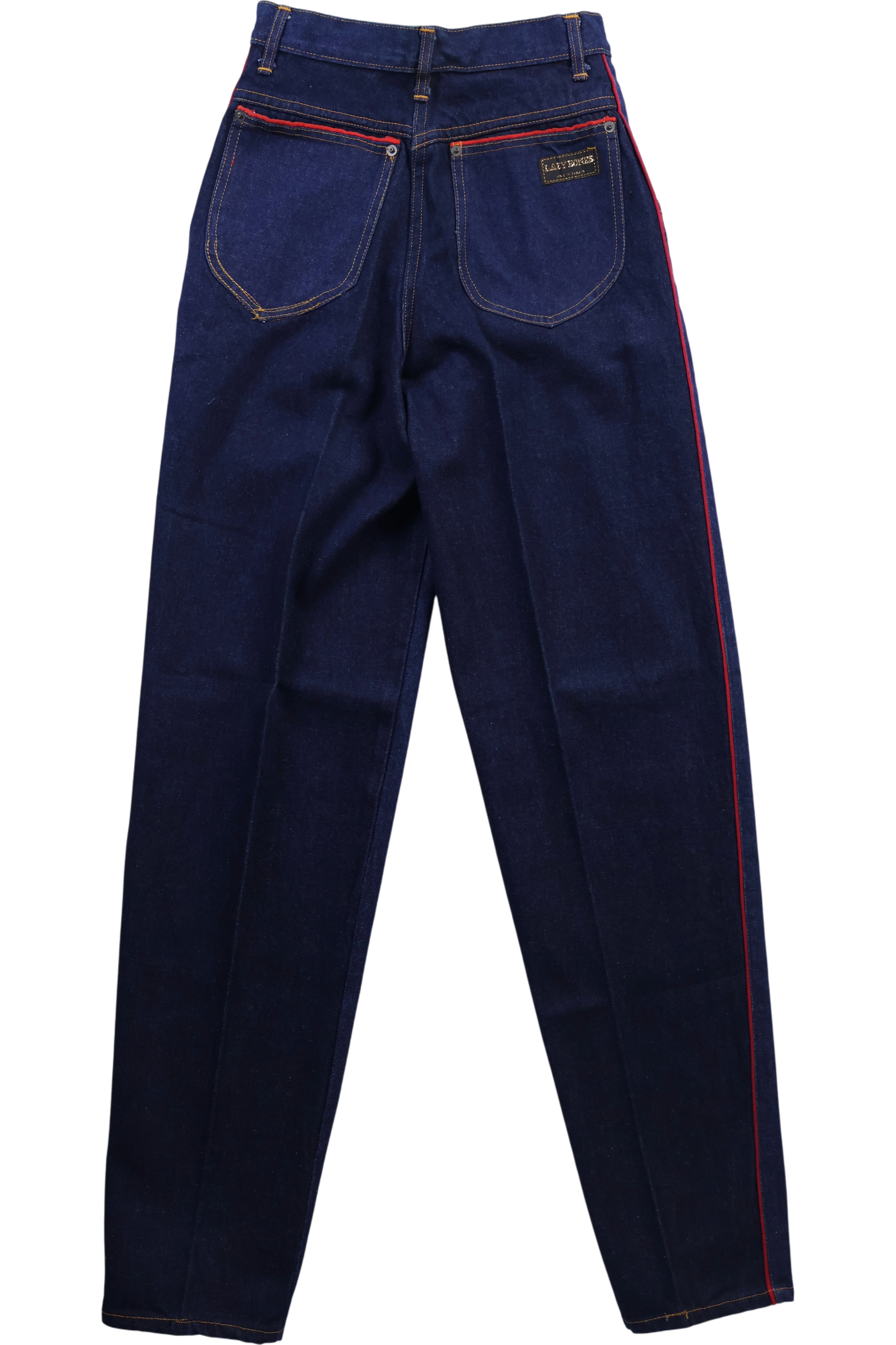 Lazy Bones Tapered Leg Denim Jeans with Red Piping
