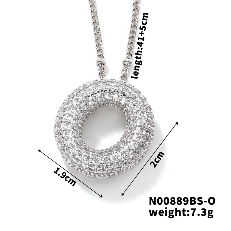 304 Stainless Steel Copper Rhodium Plated Three-dimensional Inlay Letter Zircon Pendant Necklace