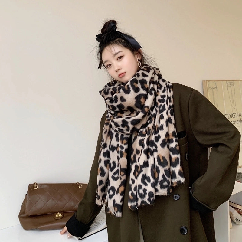 Scarf Women's Winter  Leopard Zebra Scarf Printed Double-sided Cotton And Polyester Thickened Warm Large Shawl
