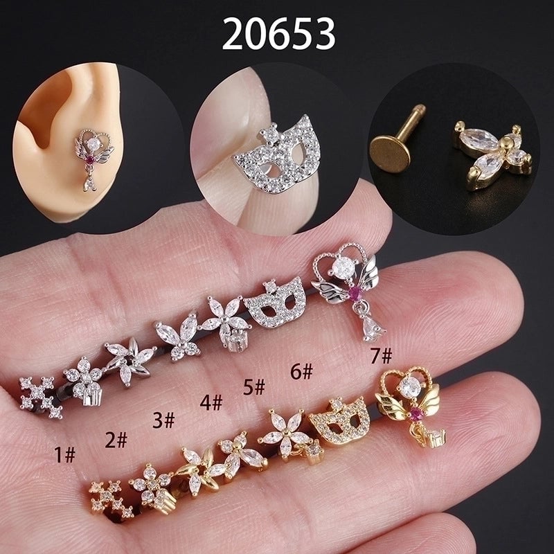 Minimalist Star Butterfly Stainless Steel Inlay Zircon Lip Stud 1 Piece
