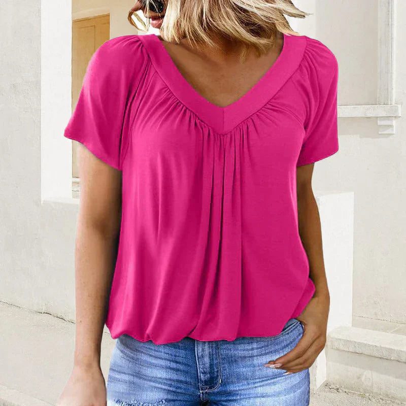 💖Hot Sales-49% OFF✨Women's Casual Pleated V-Neck Short-Sleeve Top