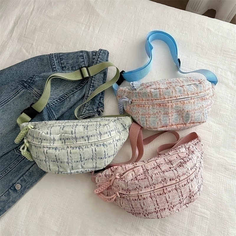 Women's Classic Style Plaid Canvas Waist Bags
