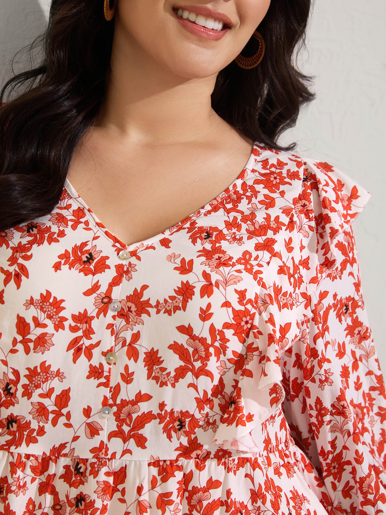 Sunkissed Florals Ruffled Trim Blouse