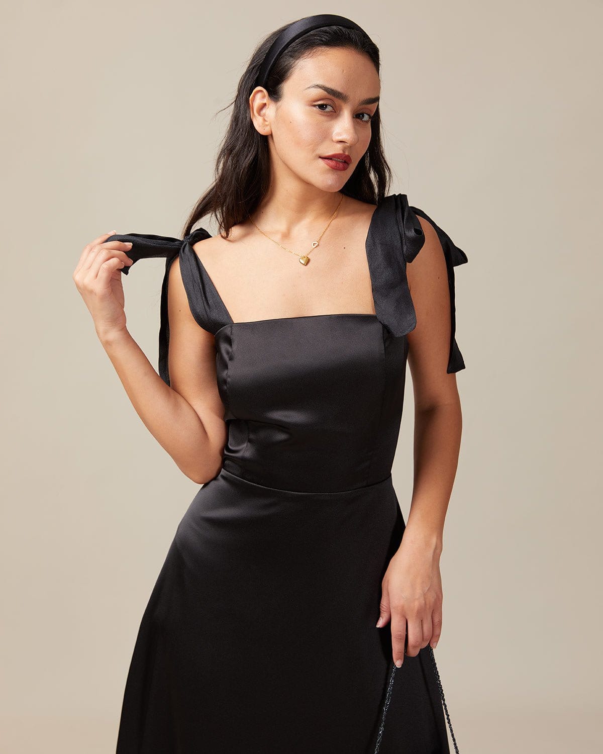 The Black Tie Strap Satin Maxi Dress