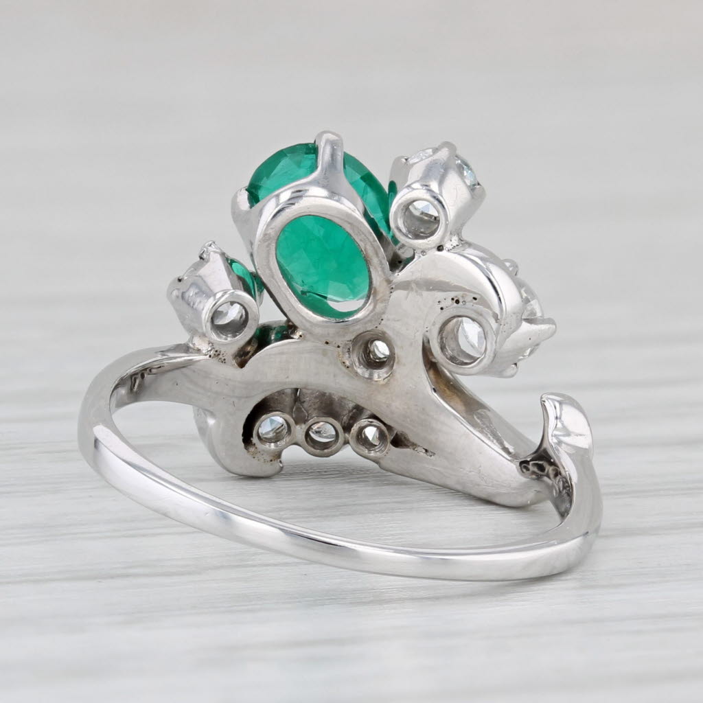 Vintage 1.17ctw Lab Created Emerald Diamond Ring 14k White Gold Size 6.5