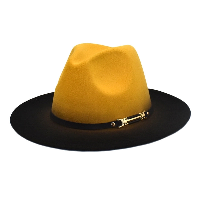 Unisex Fashion Color Block Gradient Color Flat Eaves Fedora Hat