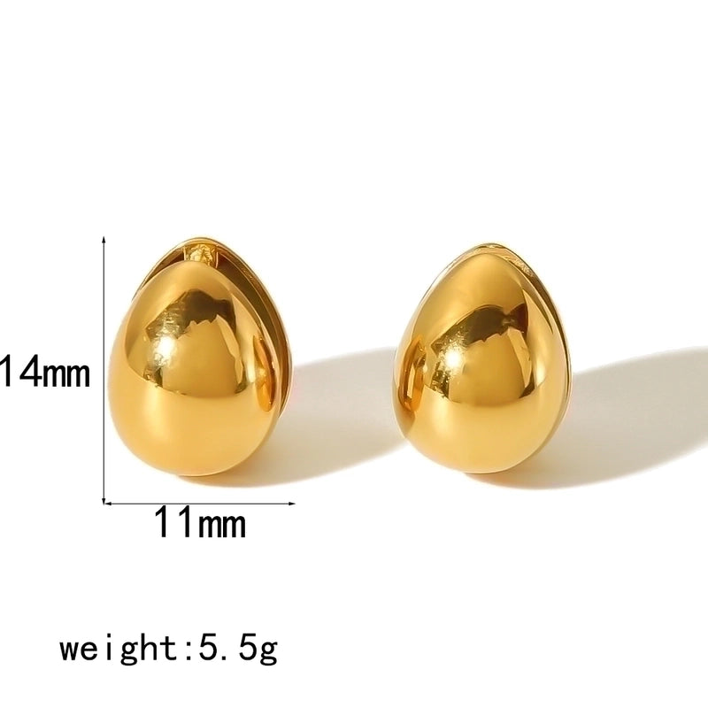 1 Pair Elegant Oval Enamel 304 Stainless Steel 18K Gold Plated Ear Studs