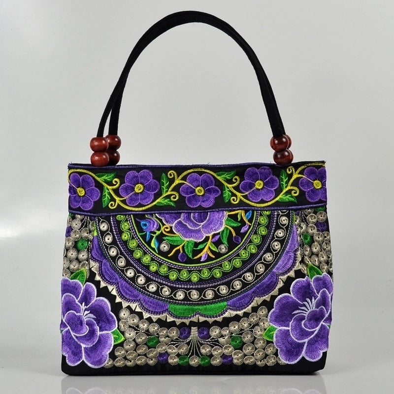 Women's Small Cotton Flower Classic Style Square Zipper Shoulder Bag