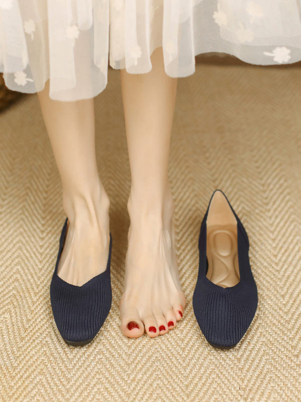 Solid Color Square-Toe Flats Shoes