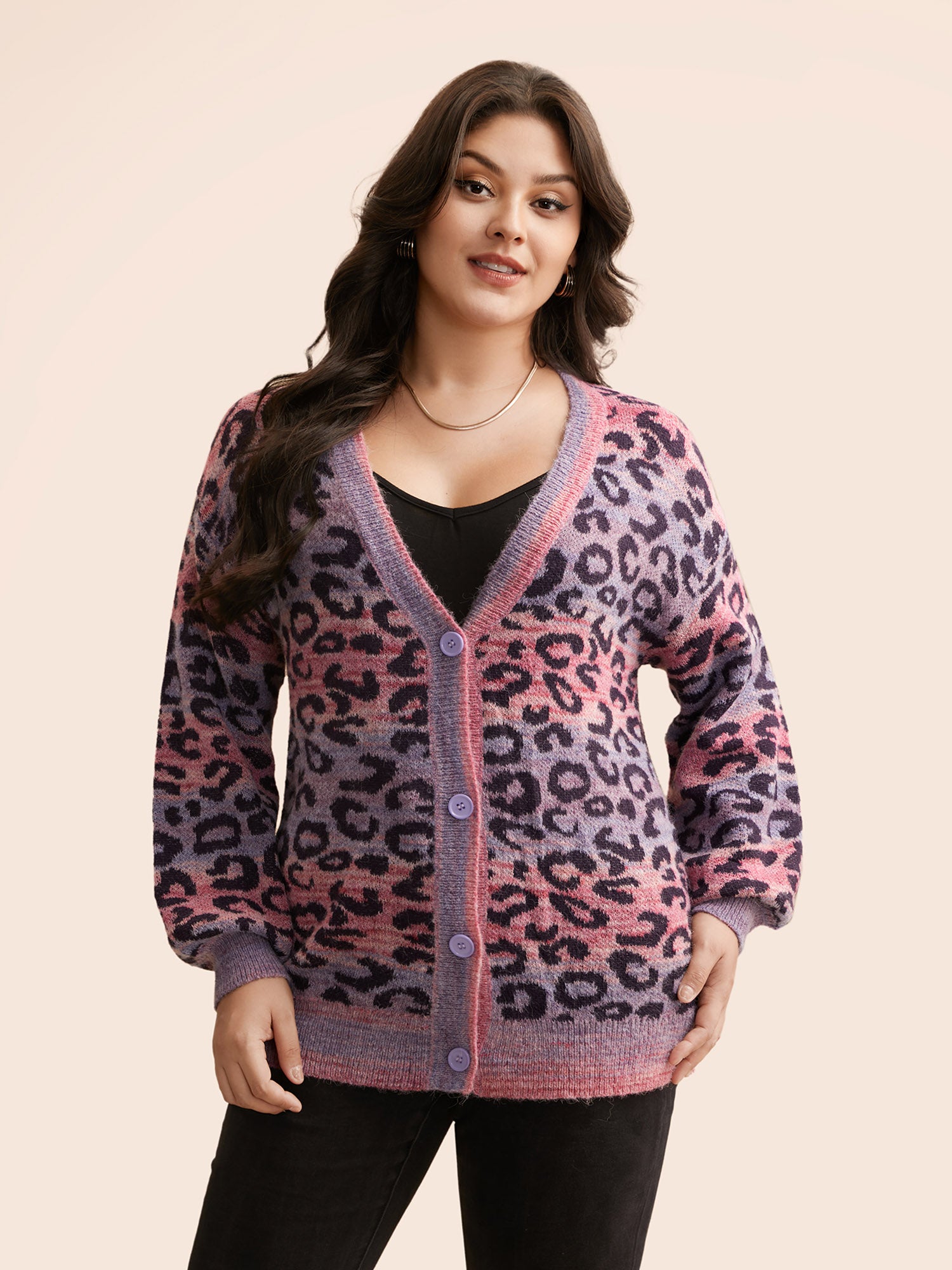 Ombre Leopard Print Drop Shoulder Cardigan